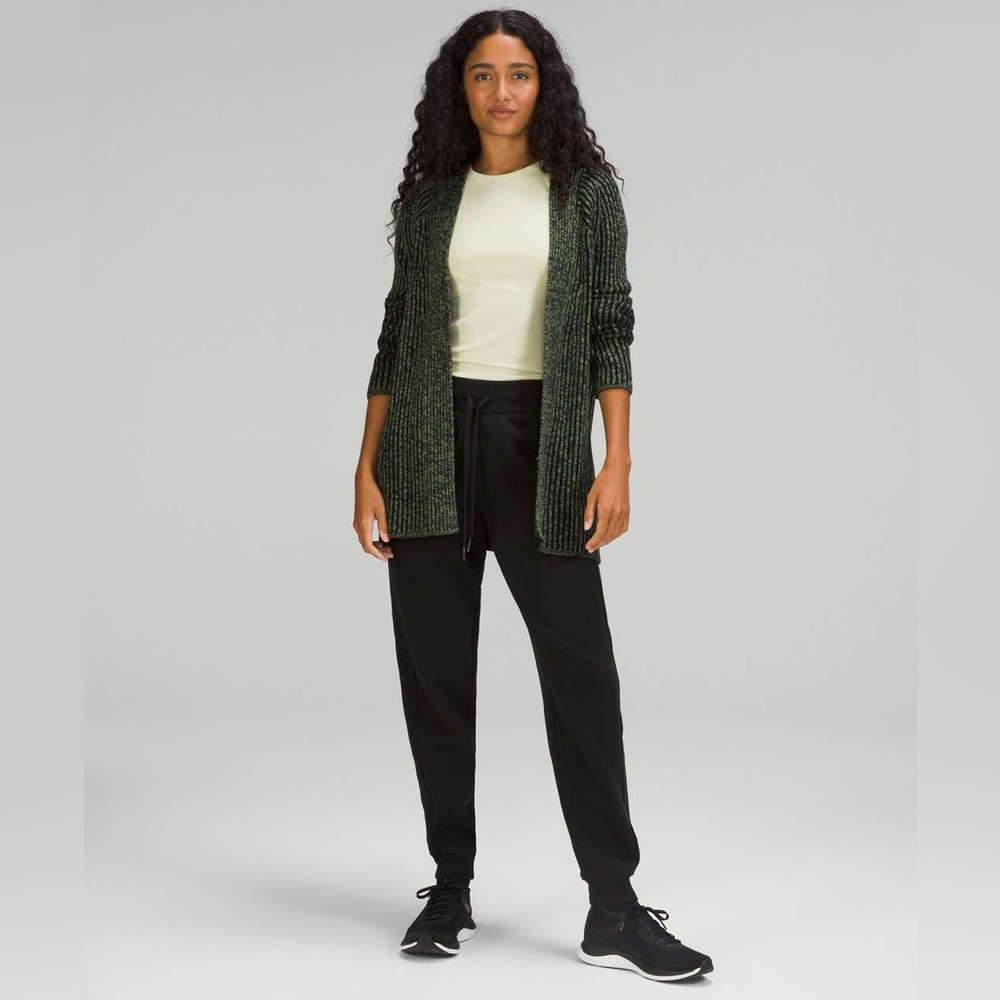 Open-Front Ribbed Knit Cardigan - Green - Picture 2 of 11